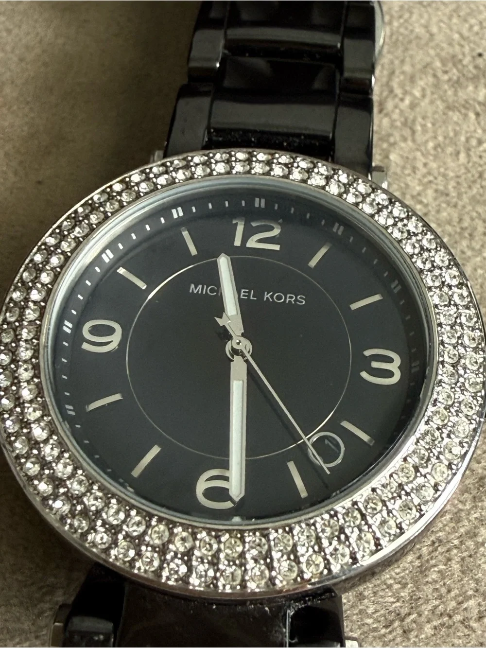 Michael Kors Black Dial Silver Crystal Bezel Bracelet Watch